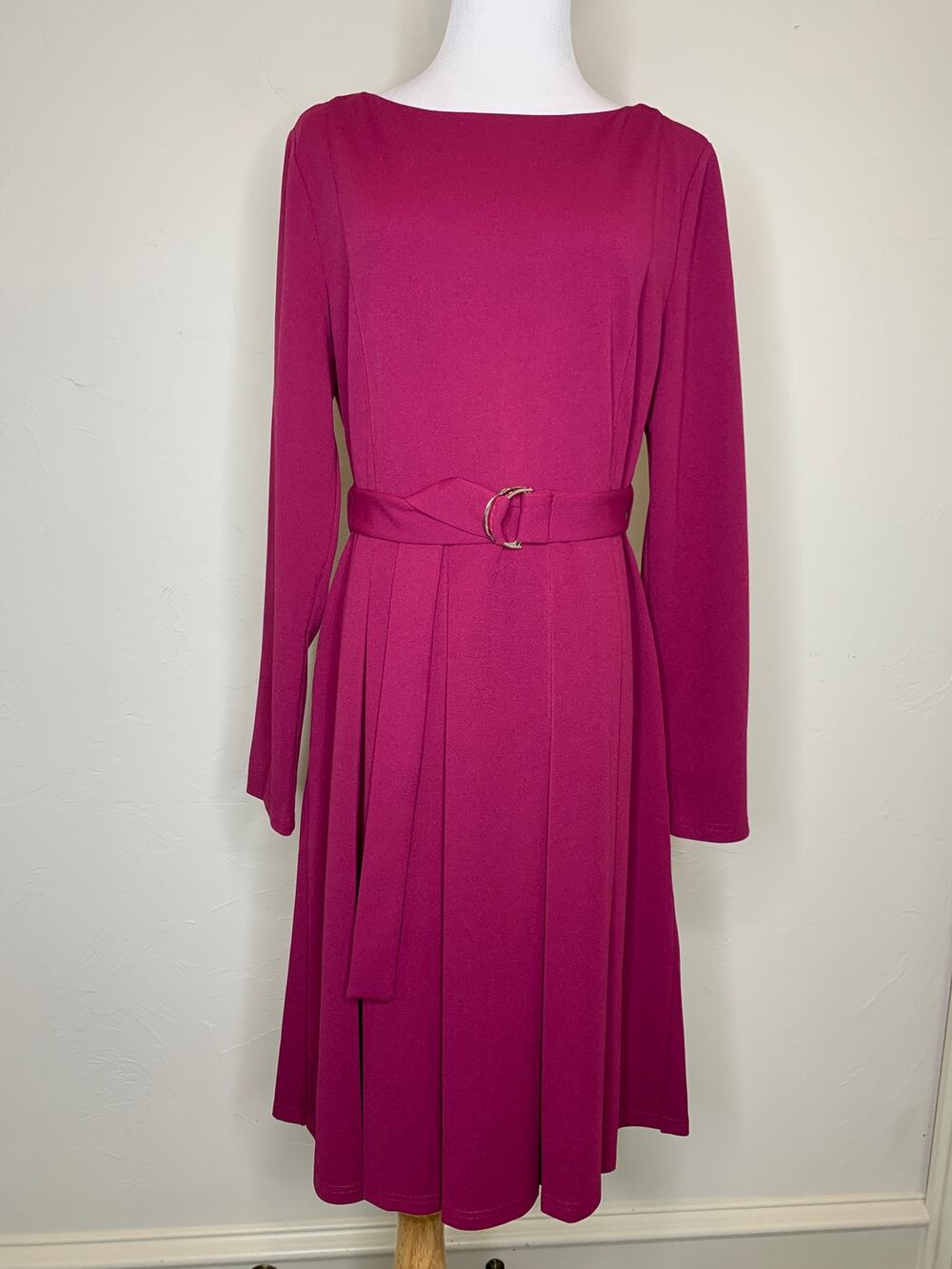 NWT Hobemty Deep Pink Long Sleeve Fit Flare Dress Sz Large